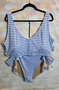 Old Navy Women's Plus Size 4X Blue White Striped Two Piece Swimsuit - Picture 1 of 4