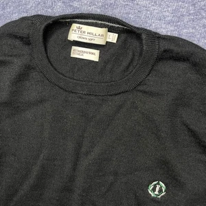 Peter Millar Crown Soft Merino Wool Silk Black Sweater Mens Size L Preppy V Neck - Picture 1 of 8