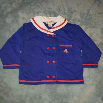 Gymboree 水手翻盖领婴儿蓝色花卉双纽扣棉浅外套上衣 — 第 1/4 张图片