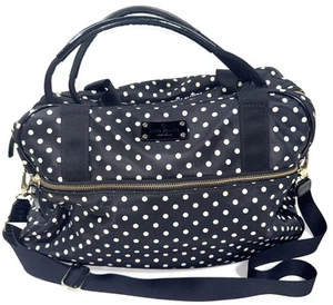 Kate Spade Black White Polka Dot Duffle Weekender Travel Overnight Carry-on Bag - Picture 1 of 12