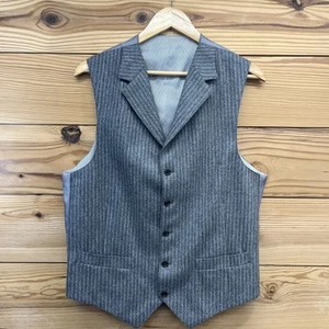Mens Waistcoat Vest Large Dressy Wool Lined Gray Beige Stripe Sample B86 - Picture 1 of 8
