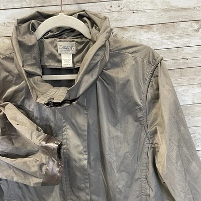 Zenergy By Chico’s Womens 3 Jacket XL Lightweight Silver Gray 3/4 Sleeve Zip - Image 1 of 4