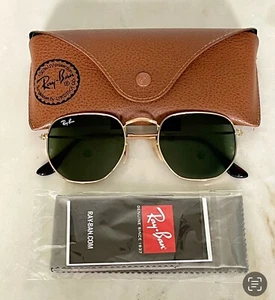 New Ray-Ban Aviator Hexagonal Sunglasses Mid Sz 51-21 Gold & Green~Online $171 - Picture 1 of 11