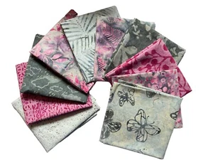 10 Shades of Pink & Grey Batik. 10 x Fat Quarters / Long Quarters - Picture 1 of 12