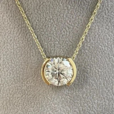14K Yellow Gold Women's Bezel Set Pendant Round Cut 1.50CT Lab-Grown Diamond - Image 1 of 4