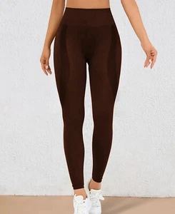 Braun Stretch Pull On Leggings Gym Yoga Hose Damen Größe M Freizeit Bauch Kontrolle - Bild 1 von 16