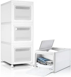 Plastic Storage Cube Folding Clothes Closet Stackable Organizer Box Bin 3 Pack - Picture 1 of 12