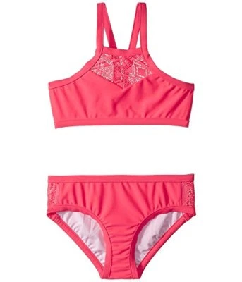 Seafolly Girls Summer Essentials High Neck Top Bikini 2 pc  Set sz 14 Coral - Image 1 of 4