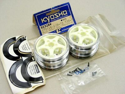 Vintage Kyosho 1/10 SuperTen GP10 2pc White 5-Spoke Wheels Brand New 92328W NIP! - Image 1 of 4