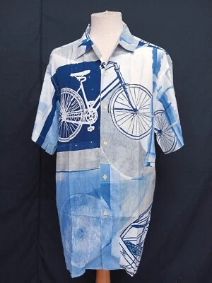 Camisa para hombre Gianfranco Ruffini Hecha en Italia Bicicleta Rayón Manga Corta Talla 48 Foto 1 de 4