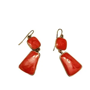 Coral Melon Enamel EARRINGS DANGLE Drop Hook GOLDTONE J6426 - Picture 1 of 10