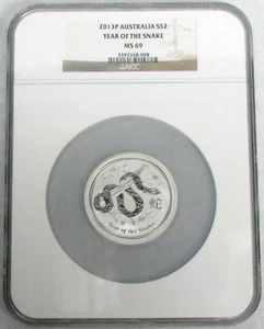 2013 P SILVER AUSTRALIA $2 LUNAR YEAR OF THE SNAKE 2 OZ COIN NGC MINT STATE 69 - Picture 1 of 4