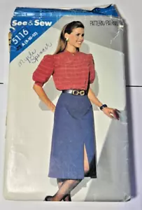 1983 Butterick 5116 Vtg Sewing Pattern Misses Blouse & Skirt Size A See &Sew - Picture 1 of 8