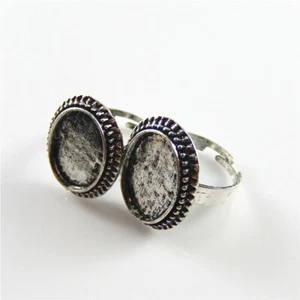 6PCS Antique Silver 18x13mm Oval Cameo Blank Bezel Retro Style Rings Adjustable - Picture 1 of 7