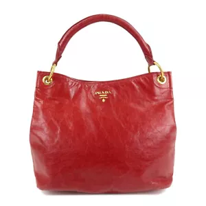 Auth PRADA Logo One Shoulder Bag Red Leather BR4829 Used - Picture 1 of 24