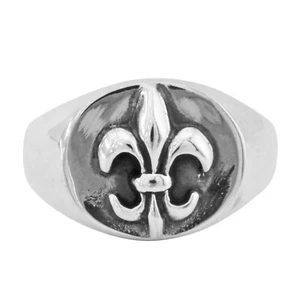 925 Sterling Silver Fleur-De-Lis Signet Ring Size 6-11 - Picture 1 of 4