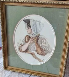 Vtg Harrison Fisher Lithograph Ornate Gold Frame Woman Ready For A Spin Art - Picture 1 of 11
