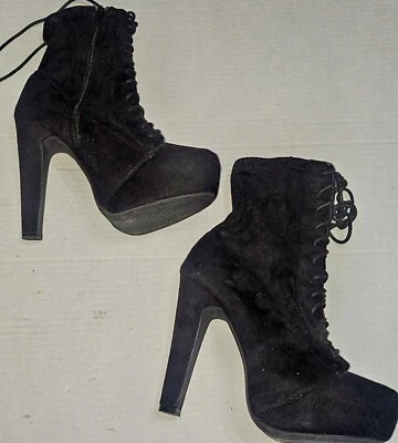 Wild Diva Lounge Faux Suede Ankle Boots Lace Up Side Zip High Heels Womens 6.5 - Image 1 of 4