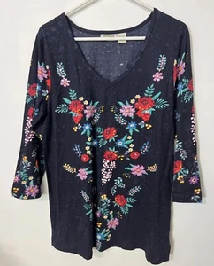 colecciones etc. Blusa túnica floral azul marino detalle lentejuelas talla M  - Imagen 1 de 9