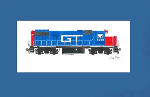Grand Trunk Western GP38-2 #5722 11""x17"" estampado enmarañado firmado por Andy Fletcher - Imagen 1 de 1