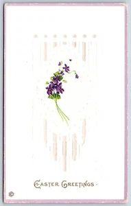 Postcard Easter Greetings Violets Embossed Unposted - Picture 1 of 2