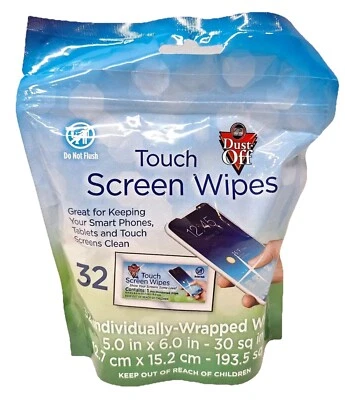 Dust-Off Touch Screen Cleaning Wipes Phone Tablet TV Camera Laptop Screens 32 Ct - Image 1 of 2