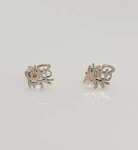 Gorgeous Oriental Script Character Symbol Stud Earrings 925 Solid Silver #19521 - Picture 1 of 14