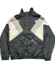 EUC VTG Champion Brand Full Zip Reflective Windbreaker Men's Large Black/Silver - Picture 1 of 7