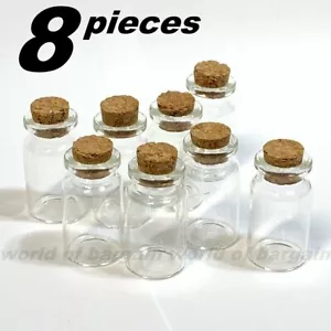 8 Mini Glass JARS w/ Cork Cap Stopper 1.5" inch Tall Bottles Clear Arts & Crafts - Picture 1 of 2
