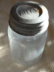 Tarro de albañil vintage Atlas con tapa de zinc, vidrio transparente  - Imagen 1 de 11