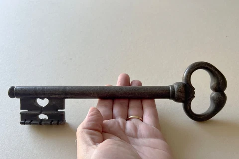 Antique 1600-1700s Very Rare Large French Hand Wrought Key, Church Castle, 1foot Cover