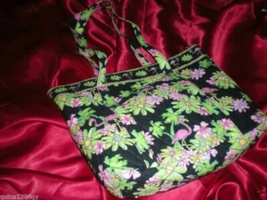 TROPICAL PINK FLAMINGO LARGE QUILT BEACH TOTE PURSE - Picture 1 of 4