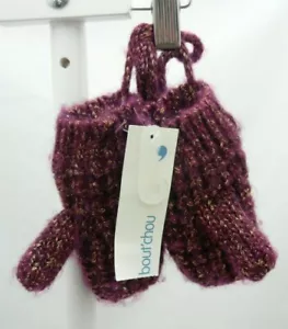 Bout'chou paire de moufle tricot prune fil metallique rosé bébé 24/36 mois - Picture 1 of 3