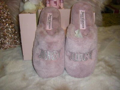 Juicy Couture Fuzzy Blush Slippers Glitter Logo Women's Size X-Large New In Box - Image 1 of 4