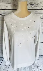 Ann Taylor Loft Damen XS Pullover weiß elfenbein Stickerei leichter weicher Strick - Bild 1 von 10