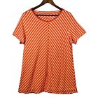 Soft Surroundings T-Shirt Women Size L Orange Indra Stripe Tee Pima Cotton