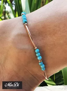 Handmade Stretch Anklet With 1/20 14K Rose gold Filled & Turquoise Magnesite. - Picture 1 of 3