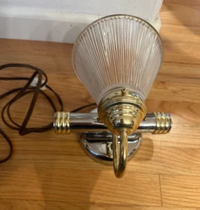 Antique Vintage Art Deco Chrome Gold Bathroom Wall Light Sconce w/Shade plug in - Picture 1 of 8