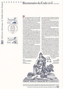 Document Philatélique 1er Jour : 30 2004 - Bicentenaire Code Civil - Foto 1 di 1