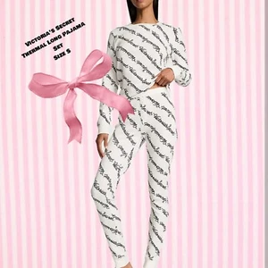 Victoria’s Secrets Thermal Pajama Color White black Logo Size SMALL New Wt Tags - Picture 1 of 4