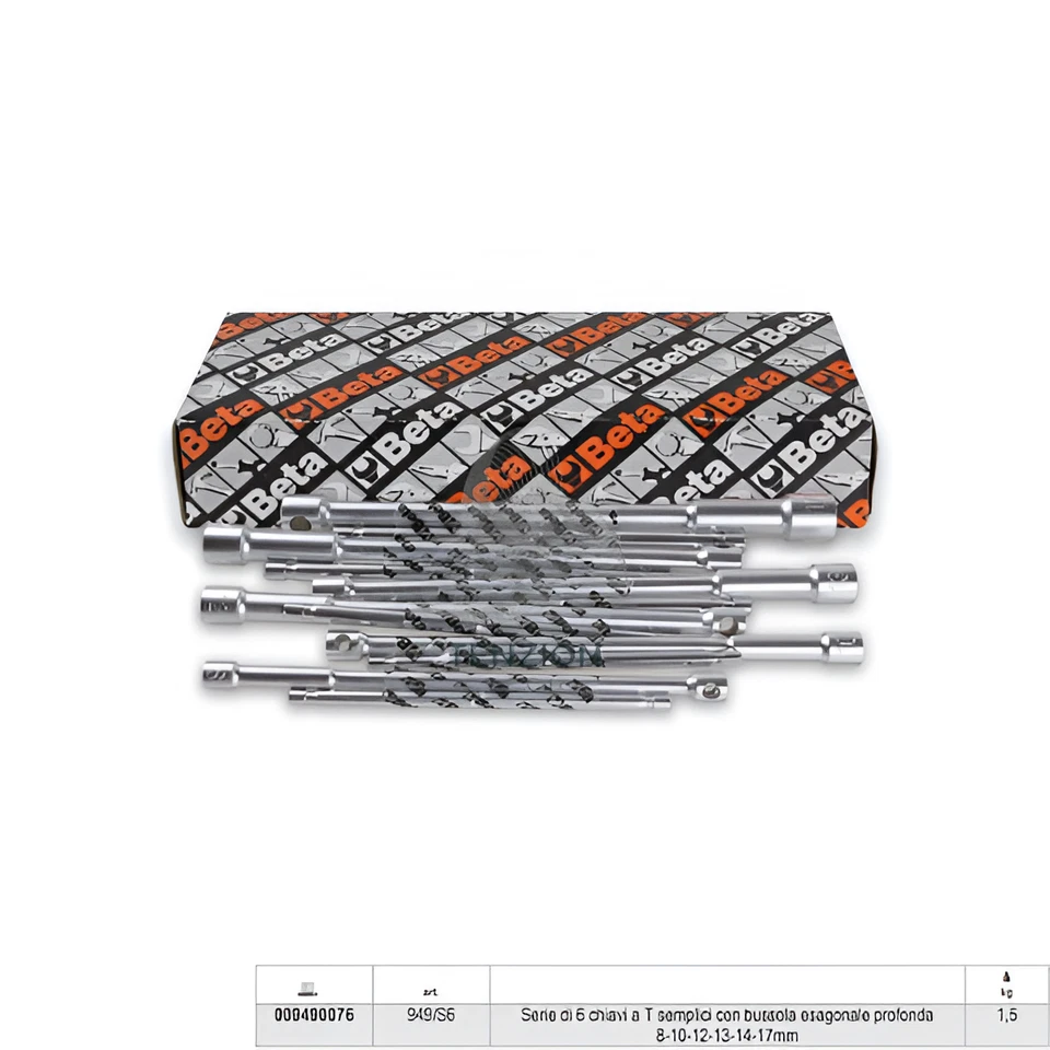 Set 6 Chiavi A T Con Bussola Esagonale Profonda 8-17mm - Beta 949/S6 - Immagine 1 di 1