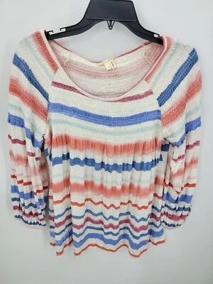 Top boho Meadow Rue para mujer mediano rojo blanco azul a rayas manga globo Foto 1 de 4