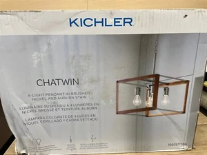 Kichler Lighting Chatwin 4 Light Brushed Nickel & Wood Stain Caged Pendant 82386 - Picture 1 of 1