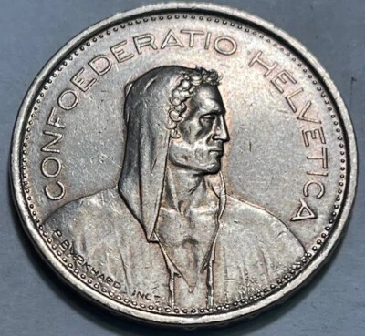 SUIZA - William Tell - 5 Francos - 1973 - Km-40a.1 - Tonificado BU! Foto 1 de 2