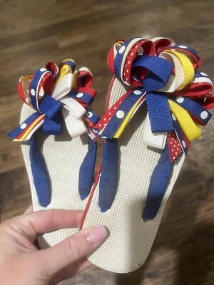 Chanclas Cinta Talla 7 Niñas Rojo/Azul/Verde/Amarillo Hechas a Mano  Foto 1 de 4