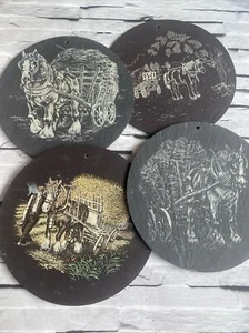 Lot Of 4 Vintage circular wall plaque horse scene slates - Picture 1 of 8