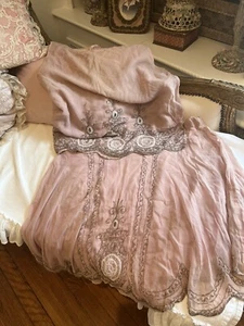 Antique dress pink silver beaded art deco Victorian vtg old flapper - Picture 1 of 24