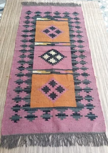 Woll Jute Vintage Kelim Teppich Tribal Südwesten Kelim Teppich Marokkan Navajo Teppich - Bild 1 von 4