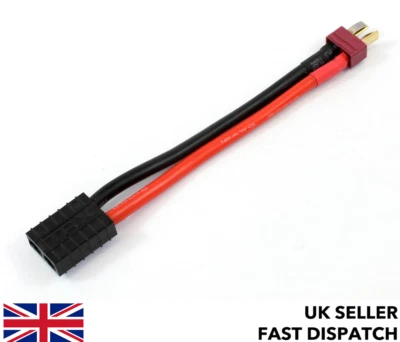 Deans male T Plug to TRX female 12AWG 130mm wire/cable/adaptor RC Traxxas LiPo - Image 1 of 4