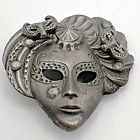 Mardi Gras Mask Pewter Masquerade Lapel Pin Brooch Pendant and Earrings Jewelry
